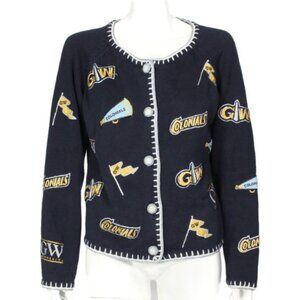 COLONIAL SGW University Embroidered Sweater Blue sz L Button Castles Sport 805